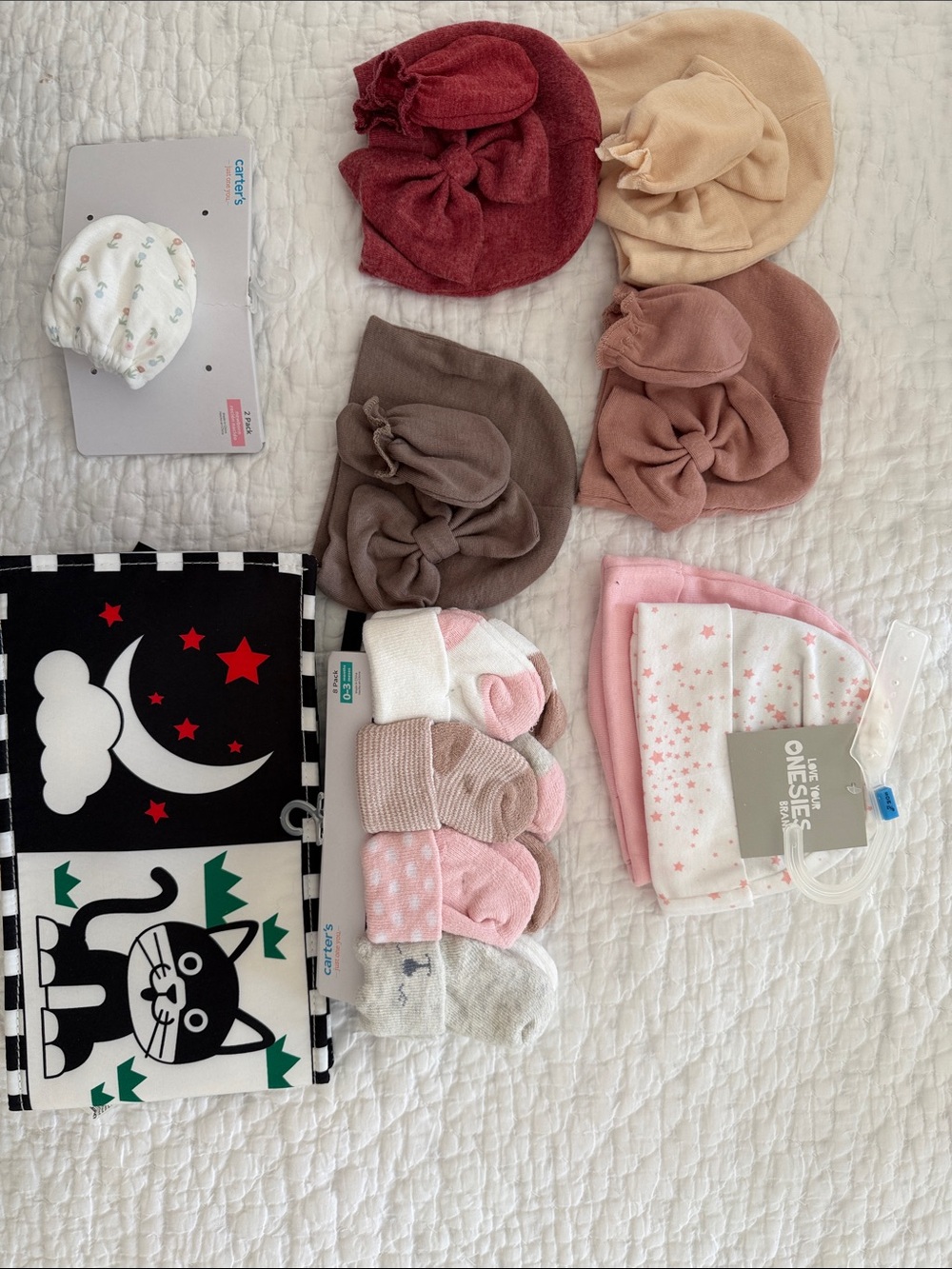 Carter's Multi-Color Baby Hat and Sock Mix - Pink, Cream, Brown, Red
